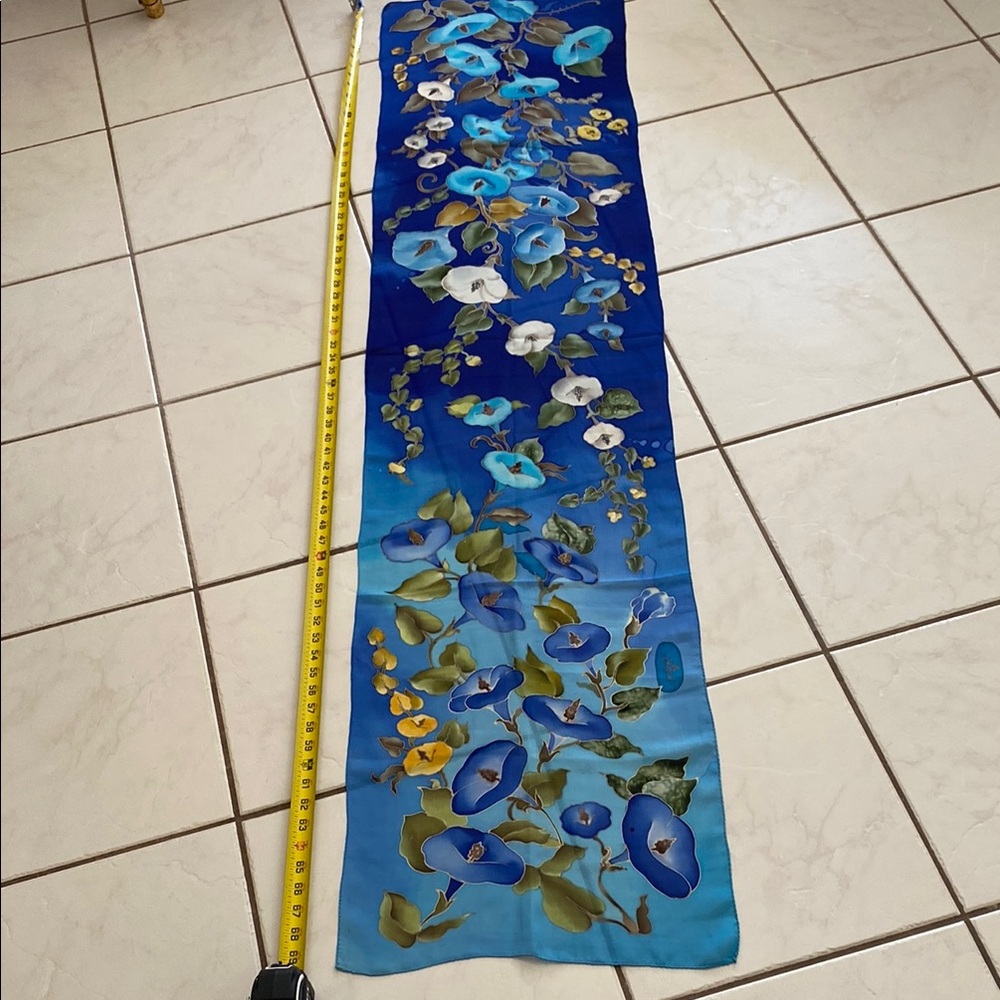 Floral Blue Silk Scarf